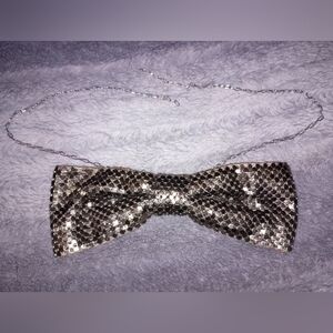 Vintage Silver Tone Bow Tie Necklace missing Clasp